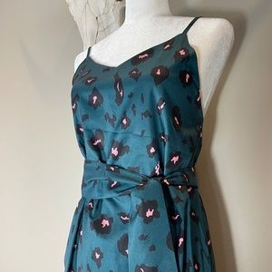 Peacock Green Leopard Print Faux Wrap Dress